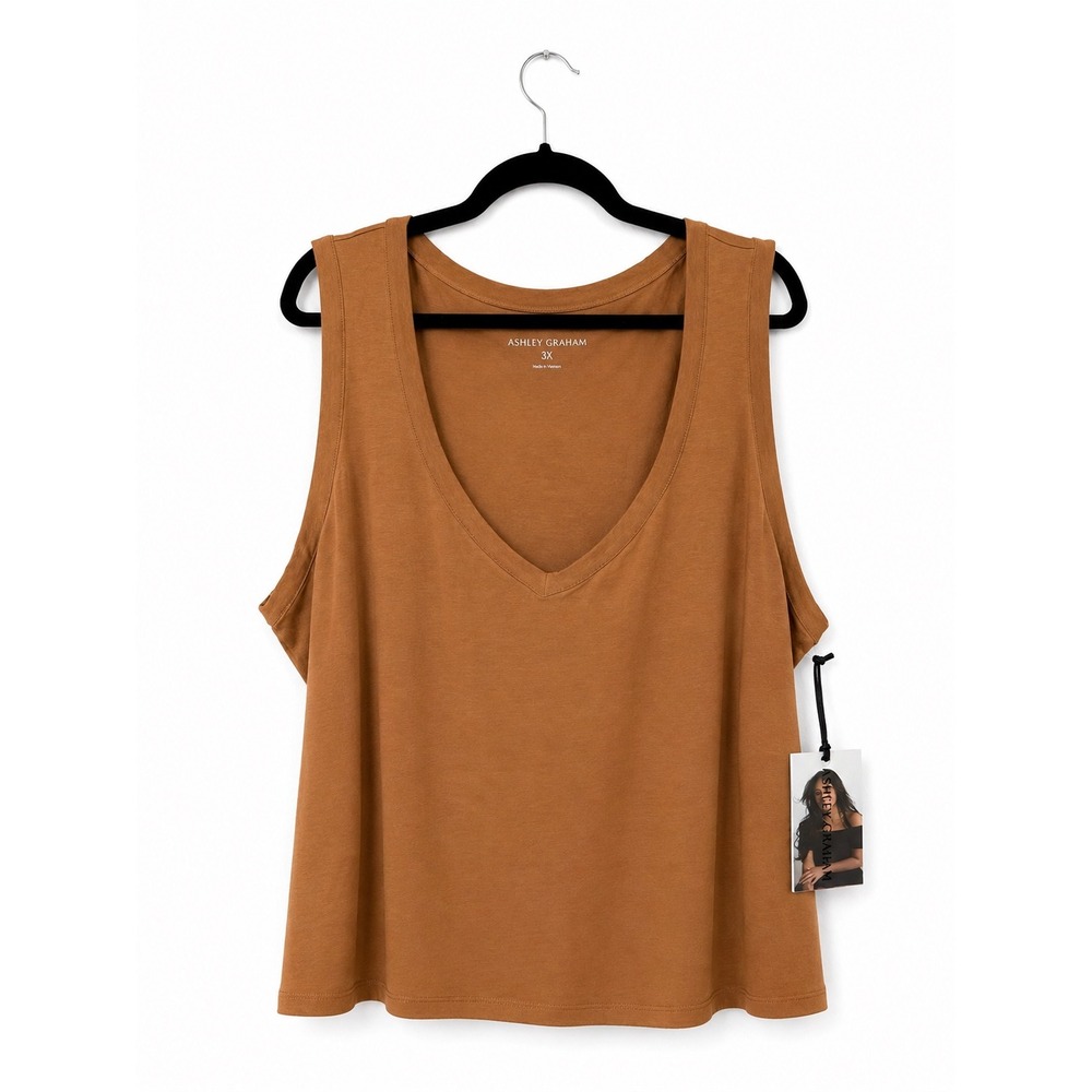 Ashley Graham Brown Tank Top Sleeveless Scoop Neck Stretch Knit 3X